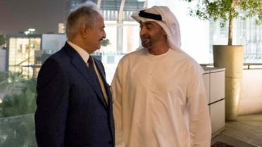 Abu Dhabi Crown Prince and Deputy Supreme Commander of the UAE Armed Forces Mohammed bin Zayed al-Nahyan (R) posing for a photograph with Libya's Khalifa Haftar. 9AFP)