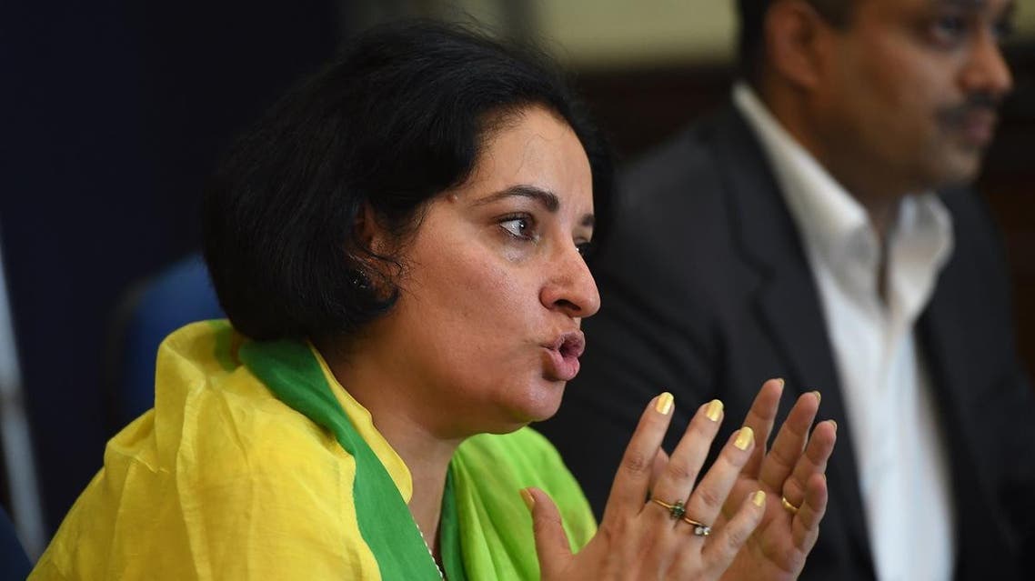 Priya Singh Paul, alleged biological daughter of late Indian politician Sanjay Gandhi, gestures at a press conference in New Delhi. (AFP)