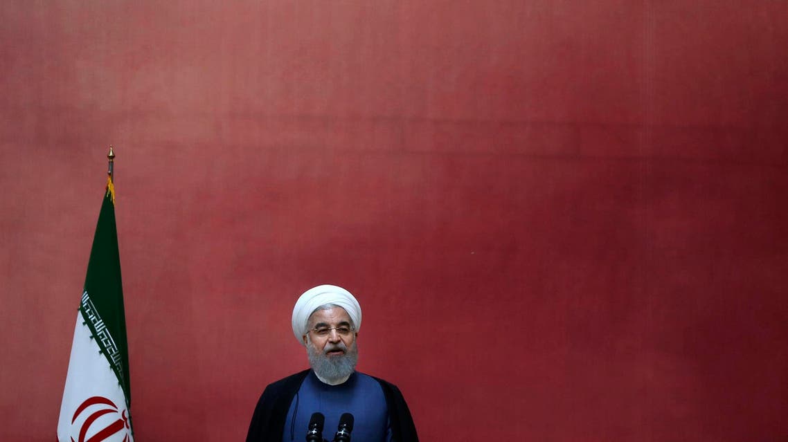 Iranian President Hassan Rouhani speaks in a conference on combating sand and dust storms, in Tehran, Iran, Monday, July 3, 2017. (AP)