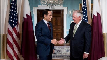 وزير الخارجية الأميركي ريكس تيلرسون مع وزير الخارجية القطري محمد بن عبد الرحمن آل ثاني في الدوحة