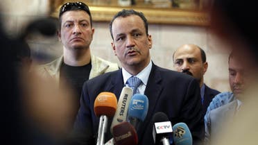The United Nations Special Envoy to Yemen Ismail Ould Cheikh Ahmed speaks to the press upon his arrival at Sanaa international airport on May 22, 2017. (AFP)