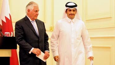 Qatar's foreign minister Sheikh Mohammed bin Abdulrahman al-Thani (R) and U.S. Secretary of State Rex Tillerson walk following a joint news conference in Doha. (Reuters)