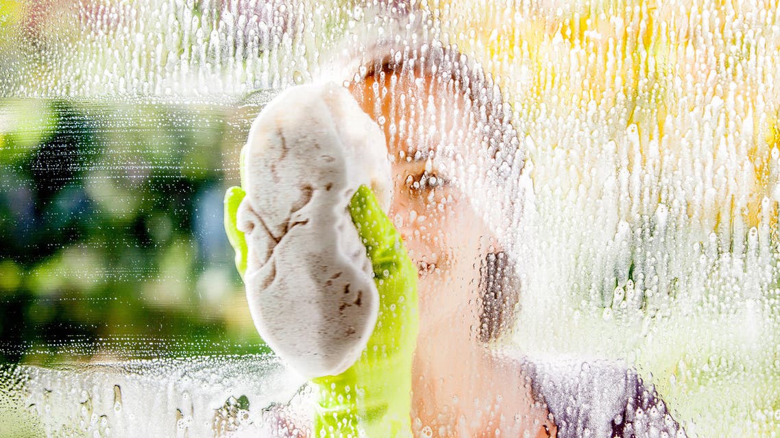Young Woman Cleaning Windows