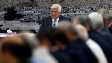 Palestinian president Mahmoud Abbas gives a speech during a meeting of Palestinian leadership in the West Bank city of Ramallah. (AFP)