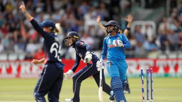 England’s Sarah Taylor celebrates stumping India’s Mithali Raj in the Women’s Cricket World Cup Final against England on July 23, 2017. (Reuters)