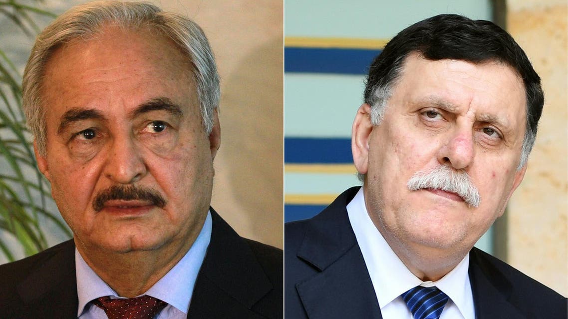 Tuesday’s talks would be the second between Sarraj (left) and Haftar in the space of three months. (File photo: AFP)