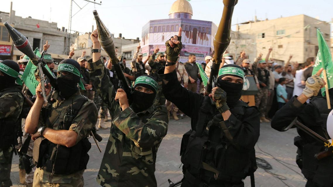 Hamas members take part in a military show in Khan Younis, in the southern Gaza Strip July 20, 2017. (Reuters)