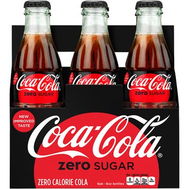 This photo provided by Coca-Cola shows a six-pack of bottled Coca-Cola Zero Sugar. (AP)