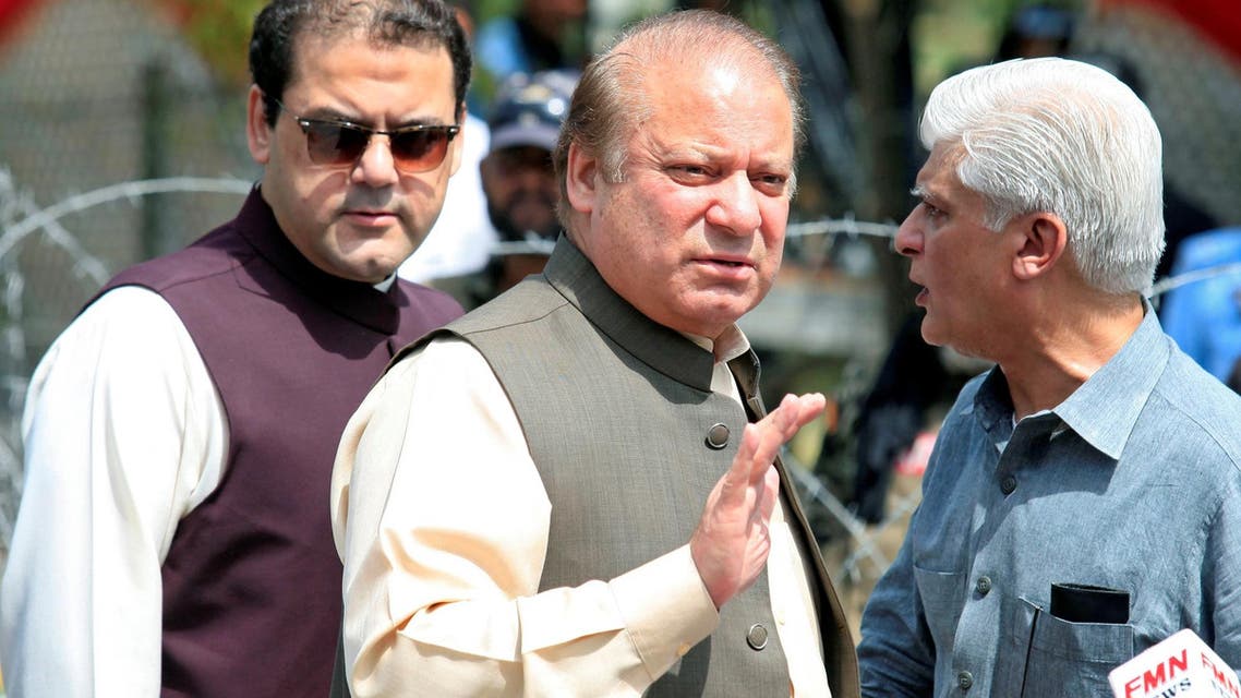 Nawaz Sharif gestures as he speaks to media after appearing before a Joint Investigation Team (JIT) in Islamabad, Pakistan June 15, 2017. (Reuters)