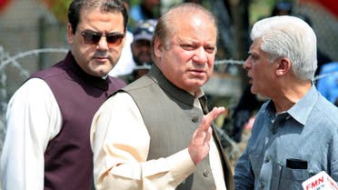 Nawaz Sharif gestures as he speaks to media after appearing before a Joint Investigation Team (JIT) in Islamabad, Pakistan June 15, 2017. (Reuters)