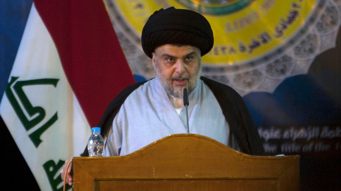 Shiite cleric Moqtada al-Sadr delivers a speech during a gathering in the Iraqi holy city of Najaf on March 19, 2017. Haidar HAMDANI / AFP