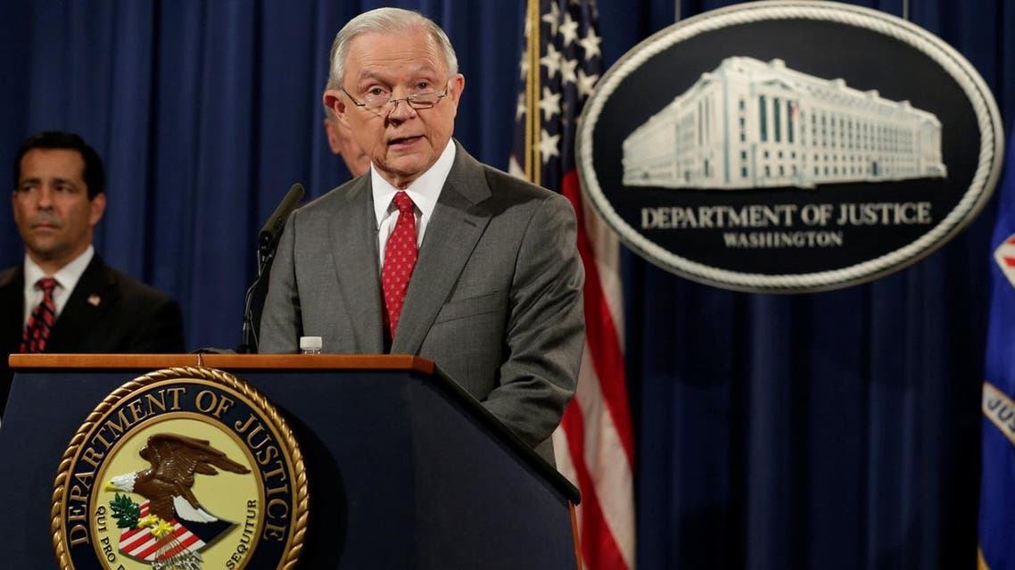 US Attorney General Jeff Sessions speaks at a briefing on leaks of classified material threatening national security at the Justice Department in Washington, on  August 4, 2017. (Reuters)