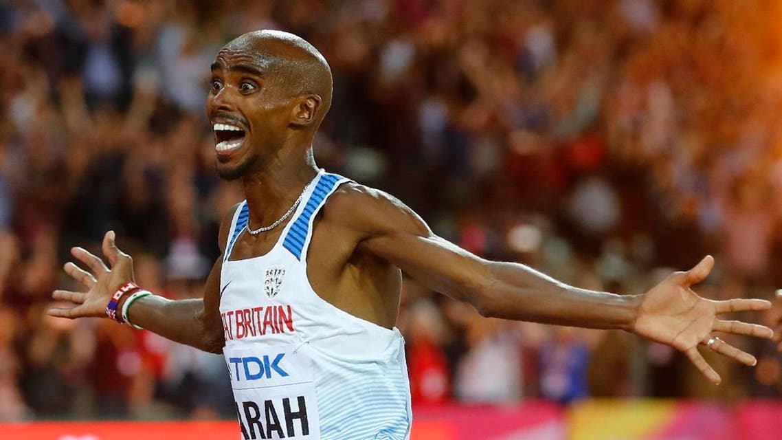Mo Farah of Britain reacts after winning the race. (Reuters)