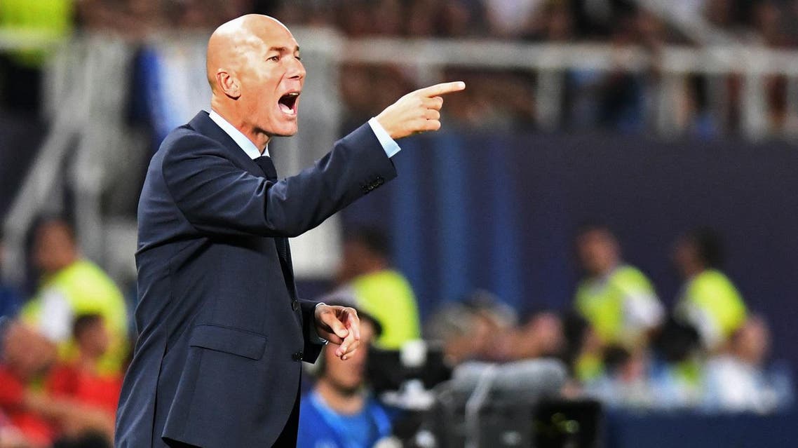 Real Madrid's French coach Zinedine Zidane gives his instructions during the UEFA Super Cup football match between Real Madrid and Manchester United on August 8, 2017, at the Philip II Arena in Skopje. (AFP)