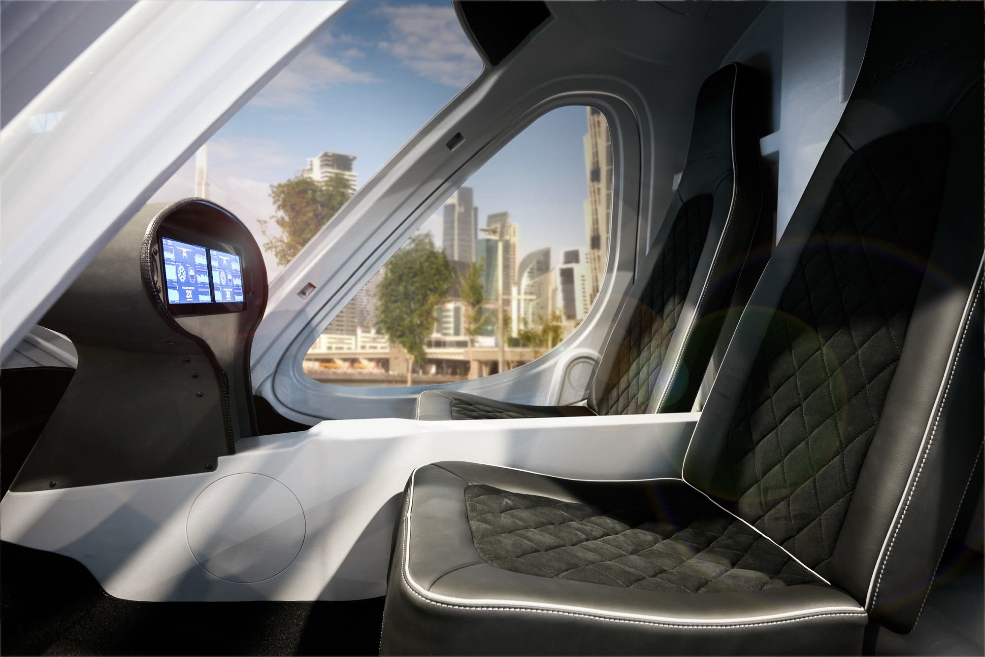 The Volocopter autonomous air taxi luxury interior. (Courtesy: Volocopter)