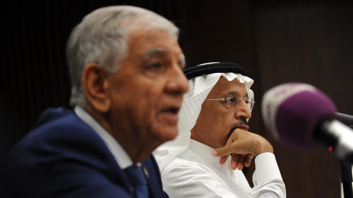 Saudi Energy Minister Khalid al-Falih (right) and Iraqi Oil Minister Jabbar al-Luaybi in Jeddah August 10. (AFP)