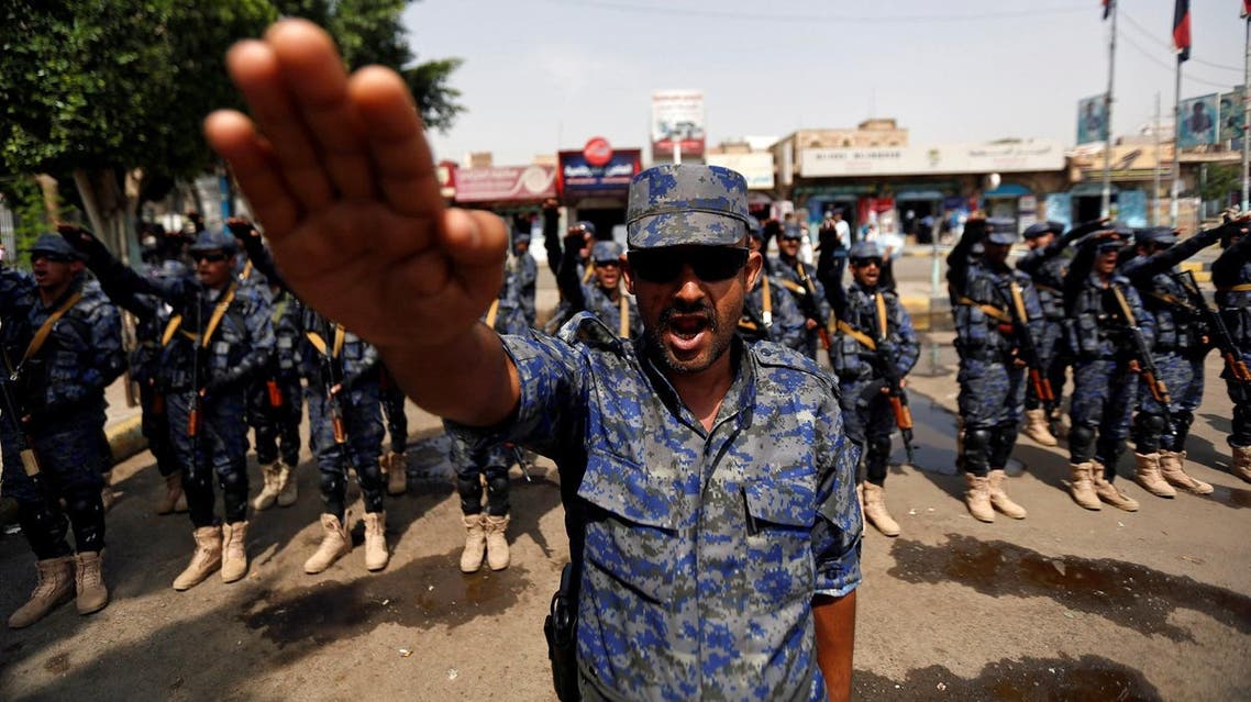 Members of a special security force loyal to the Houthi rebels perform an oath as they take part in a military parade at the Tahrir Square in downtown Sanaa, Yemen July 19, 2017. REUTERS/Khaled Abdullah