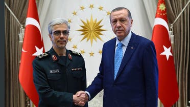 Turkey's President Recep Tayyip Erdogan with Iran's Chief of Staff of Armed Forces, General Mohammad Hossein Bagheri, at the Presidential Palace in Ankara, Aug. 17, 2017. (AP)