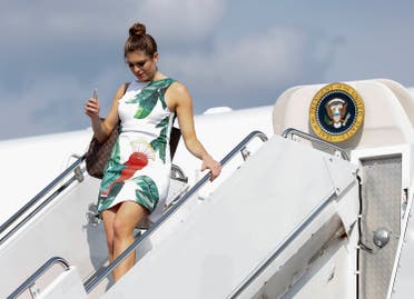 Hope Hicks arrives on Air Force One at Morristown Municipal Airport, en route to Trump National Golf Club in Bedminster, New Jersey. (AP)
