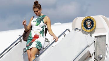 Hope Hicks arrives on Air Force One at Morristown Municipal Airport, en route to Trump National Golf Club in Bedminster, New Jersey. (AP)