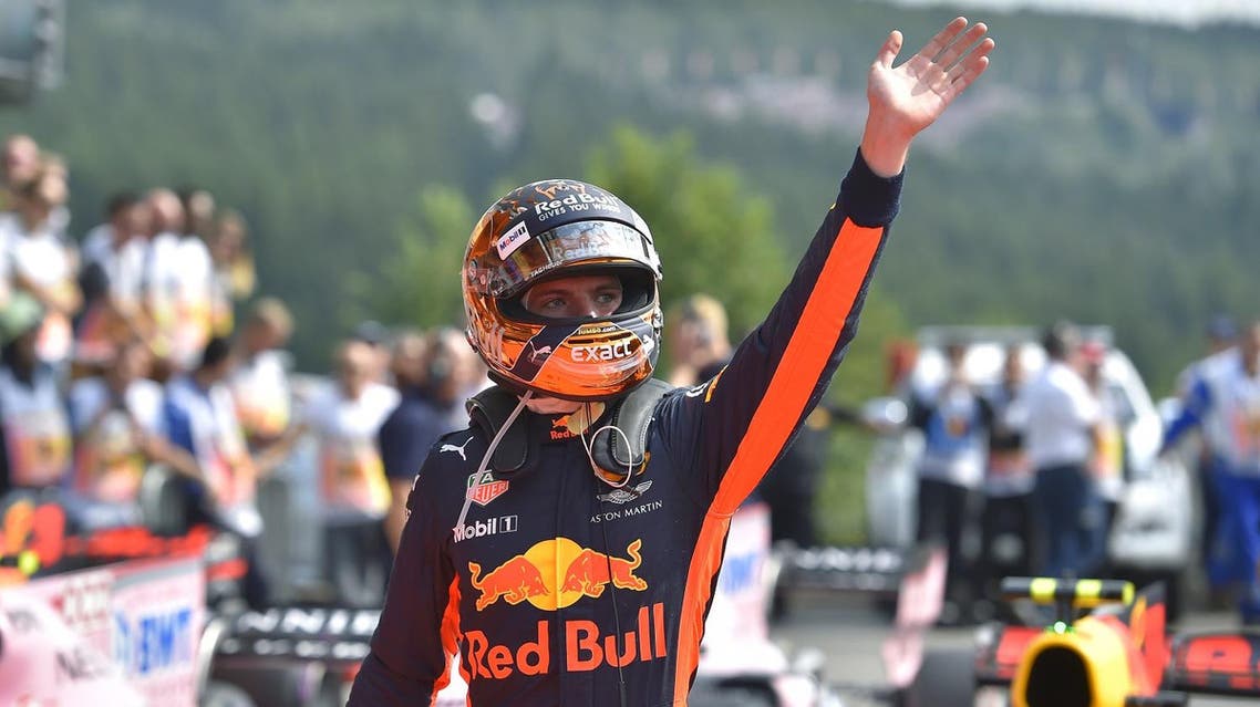 Red Bull's Dutch driver Max Verstappen celebrates after placing fifth in the qualifying session at the Spa-Francorchamps circuit in Spa on August 26, 2017 ahead of the Belgian Formula One Grand Prix. (AFP)