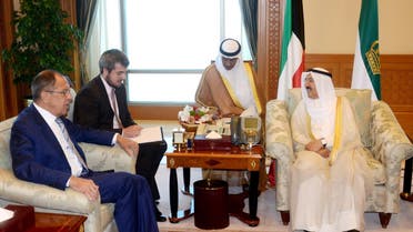 A handout photo provided by the Kuwaiti news agency KUNA on August 28, 2017 shows the Emir of Kuwait Sheikh Sabah Al-Ahmad Al-Jaber Al-Sabah (R) meeting with the Russian Foreign Minister Sergey Lavrov (L) in Kuwait City. (AFP)