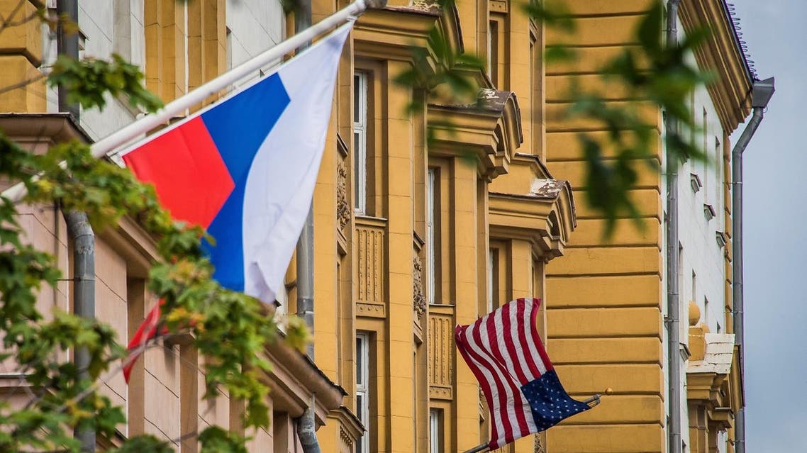 A Russian flag flying next to the US embassy building in Moscow. (AFP)