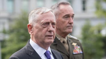 US Defense Secretary James Mattis (L) and Gen. Joseph Dunford, chairman of the Joint Chiefs of Staff, arrive to speak to the press about the situation in North Korea at the White House in Washington, DC, on September 3, 2017. The US will launch 'massive military response' to any threat from Pyongyang, Mattis said. US President Donald Trump on Sunday denounced North Korea's detonation of what it claimed was a hydrogen bomb able to fit atop a missile, saying the time for "appeasement" was over and threatening drastic economic sanctions. (AFP)