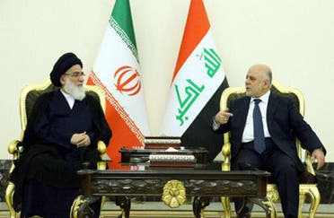 حیدر العبادی نخست وزیر عراق و محمود هاشمی شاهرودی رئیس مجمع تشخیص مصلحت نظام ایران