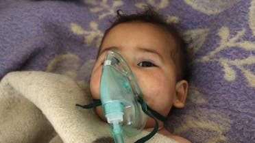 A Syrian child receives treatment at a small hospital in the town of Maaret al-Noman following a suspected toxic gas attack in Khan Sheikhun, a nearby rebel-held town in Syria’s northwestern Idlib province, on April 4, 2017. Warplanes carried out a suspected toxic gas attack that killed at least 35 people including several children, a monitoring group said. The Syrian Observatory for Human Rights said those killed in the town of Khan Sheikhun, in Idlib province, had died from the effects of the gas, adding that dozens more suffered respiratory problems and other symptoms. (AFP)