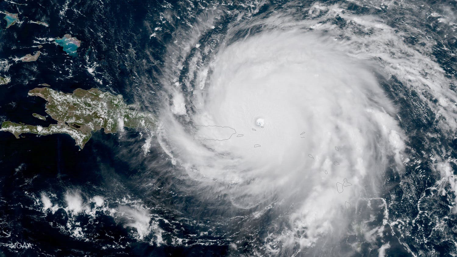 Hurricane Irma is seen approaching Puerto Rico in this NASA’s GOES-16 satellite image taken at about 15:15 EDT on September 6, 2017. (Reuters)