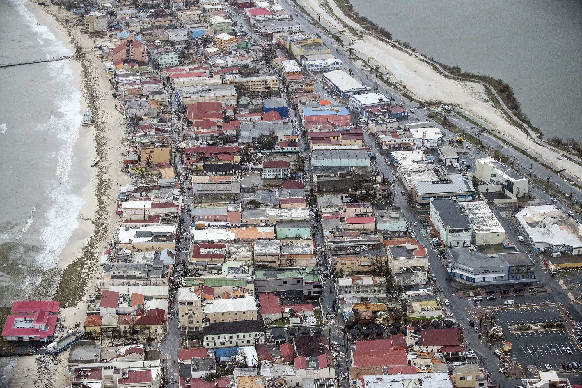 An aerial photograph released by the Dutch department of Defense on September 6, 2017 shows the damage of Hurricane Irma in Philipsburg, on the Dutch Caribbean island of Sint Maarten. (AFP)