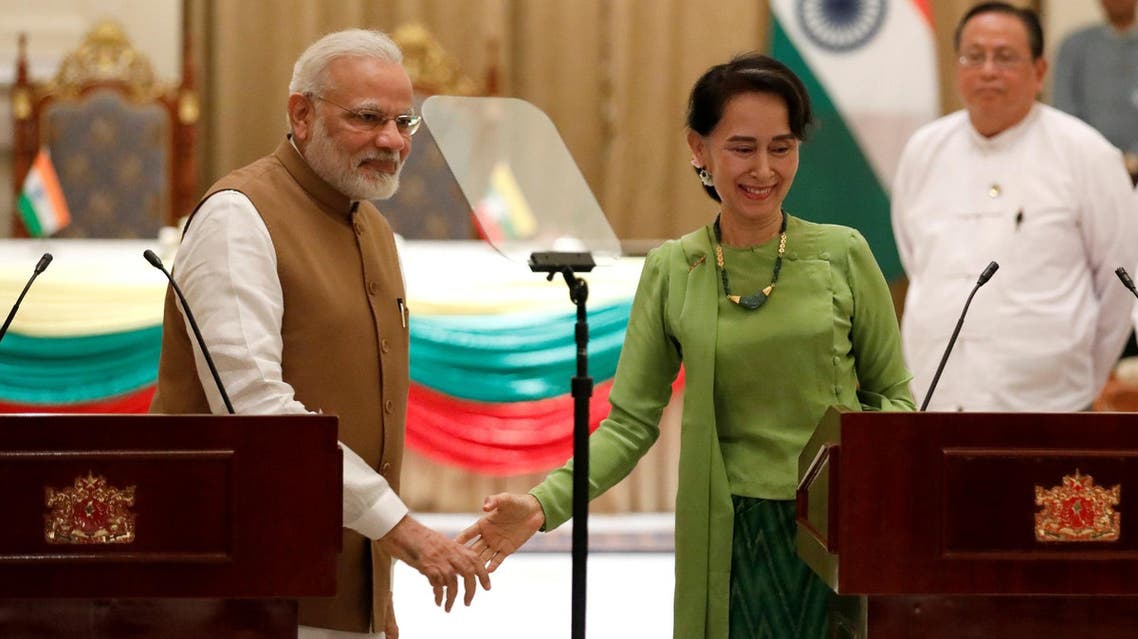 India’s Prime Minister Narendra Modi and Aung San Suu Kyi during their joint press conference in Naypyitaw, Myanmar, September 6, 2017. (Reuters)