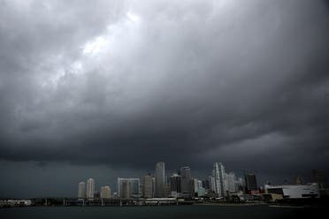 Dark clouds are seen over Miami's skyline prior to the arrival of Hurricane Irma to south Florida. (Reuters)