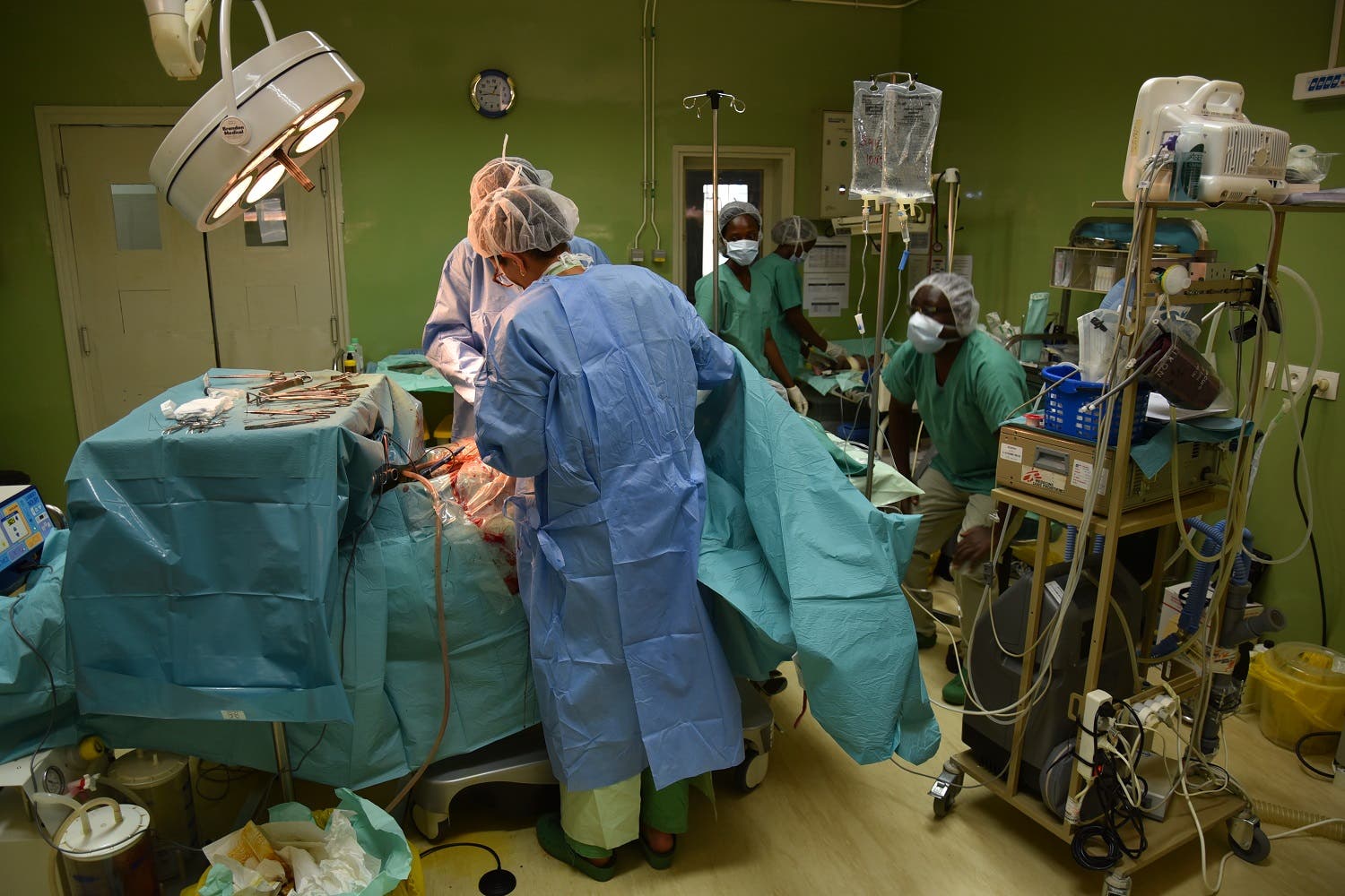 Dr Rasha Khoury and the surgical team perform a caesarean section to deliver Albertine’s baby. (Courtesy: Jean-Christophe Nougaret/MSF)