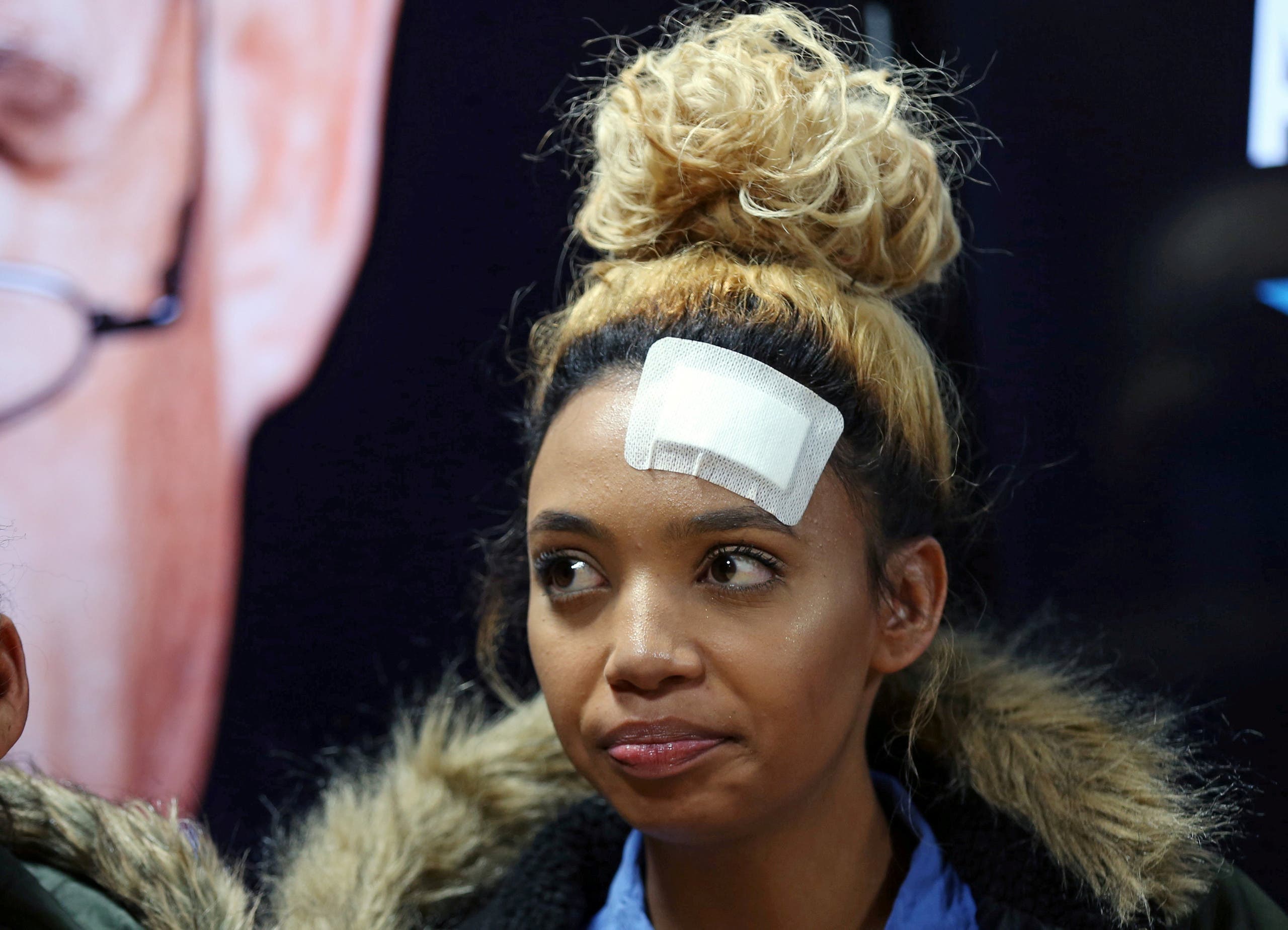 Gabriella Engels, who claims to have been assaulted by Grace Mugabe, arrives for a news conference in Pretoria, South Africa, August 17, 2017. (reuters)