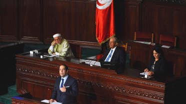 Tunisian Prime Minister Youssef Chahed adresses the members of the Parliament during a parliamentary session in Tunis, Tunisia, on Sept. 11, 2017. (AP)
