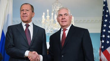 US Secretary of State Rex Tillerson shakes hands with Russian Foreign Minister Sergei Lavrov in the Treaty Room of the State Department in Washington, DC on May 10, 2017. (AFP)