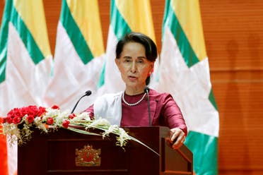 Aung San Suu Kyi delivers a speech to the nation over Rakhine and Rohingya situation, in Naypyitaw, Myanmar September 19, 2017. (Reuters)