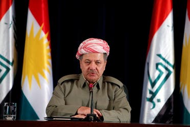 Iraqi Kurdish president Barzani speaks during a news conference in Erbil. (Reuters)