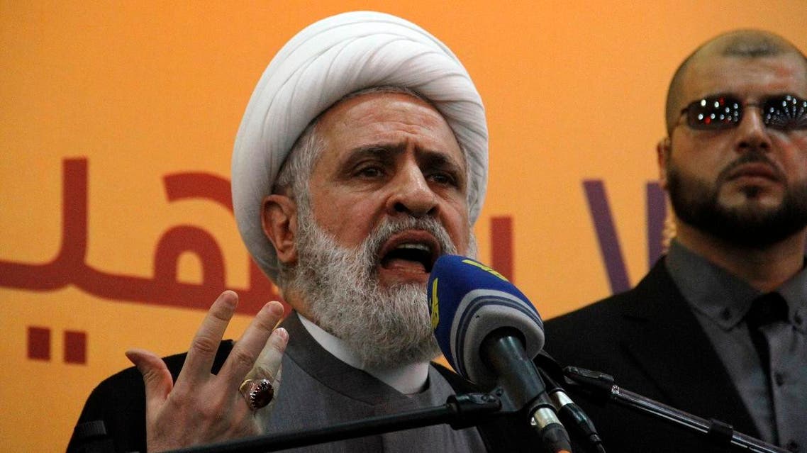 The deputy chief of Lebanon's powerful Shiite militant group Hezbollah, Sheikh Naim Qassem speaks during the funeral of Mustafa Badreddine, a top Hezbollah commander who was killed in an attack in Syria, at the martyrs' cemetery in the Ghobeiry neighbourhood of southern Beirut on May 13, 2016. (AFP)