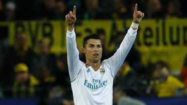 Real Madrid's forward from Portugal Cristiano Ronaldo celebrates scoring during the UEFA Champions League Group H football match BVB Borussia Dortmund v Real Madrid in Dortmund, western Germany on September 26, 2017. (AFP)