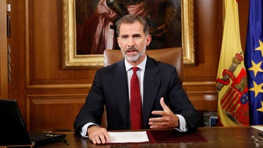 Spain's King Felipe gestures as he make an statement at Zarzuela Palace in Madrid, Spain, October 3, 2017. Casa de SM El Rey/Francisco Gomez Handout via REUTERS ATTENTION EDITORS - THIS IMAGE HAS BEEN SUPPLIED BY A THIRD PARTY. NO RESALES. NO ARCHIVE.