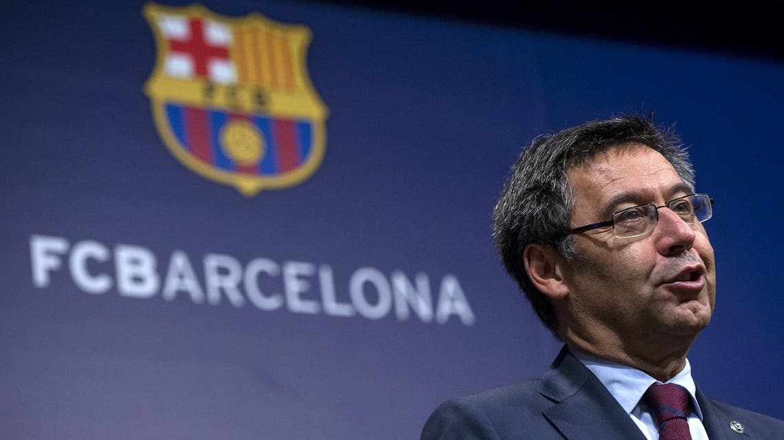 FC Barcelona's president Josep Maria Bartomeu speaks during a press conference at the Camp Nou stadium in Barcelona on October 2, 2017. Barcelona president Josep Maria Bartomeu confirmed today two of the club's board members resigned in the wake of his decision to play a match behind closed doors after a violent crackdown by police of an independence referendum for Catalonia yesterday. (AFP)