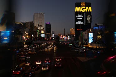 A sign reading “Blood Donations Needed” is seen in Las Vegas Boulevard on October 2, 2017. (Reuters)