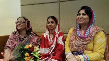 Geeta with Edhi Foundation's Bilquis Edhi (left) and another Pakistani charity official on her return to India in October 2015. (Supplied)