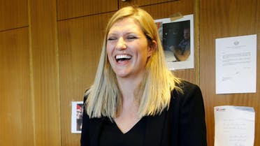 Beatrice Fihn, Executive Director of ICAN celebrates after winning the Nobel Peace Prize 2017, in Geneva, Switzerland October 6, 2017. (Reuters)