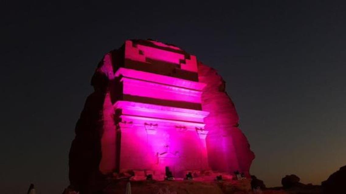 Saudi archaeological site in Madinah lit in pink for breast cancer awareness month