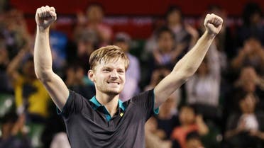 David Goffin of Belgium celebrates after winning against Adrian Mannarino of France during their men's singles final match at the Japan Open tennis tournament in Tokyo. (Reuters)