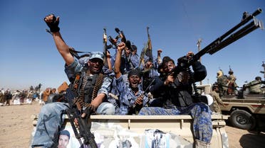 Newly recruited Houthi fighters chant slogans as they ride a military vehicle during a gathering in the capital Sanaa to mobilize more fighters to battlefronts to fight pro-government forces in several Yemeni cities, on January 3, 2017. afp